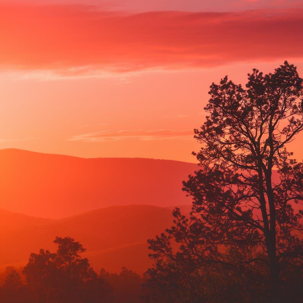 Golden Hour Landscape with Serene Tree Silhouette