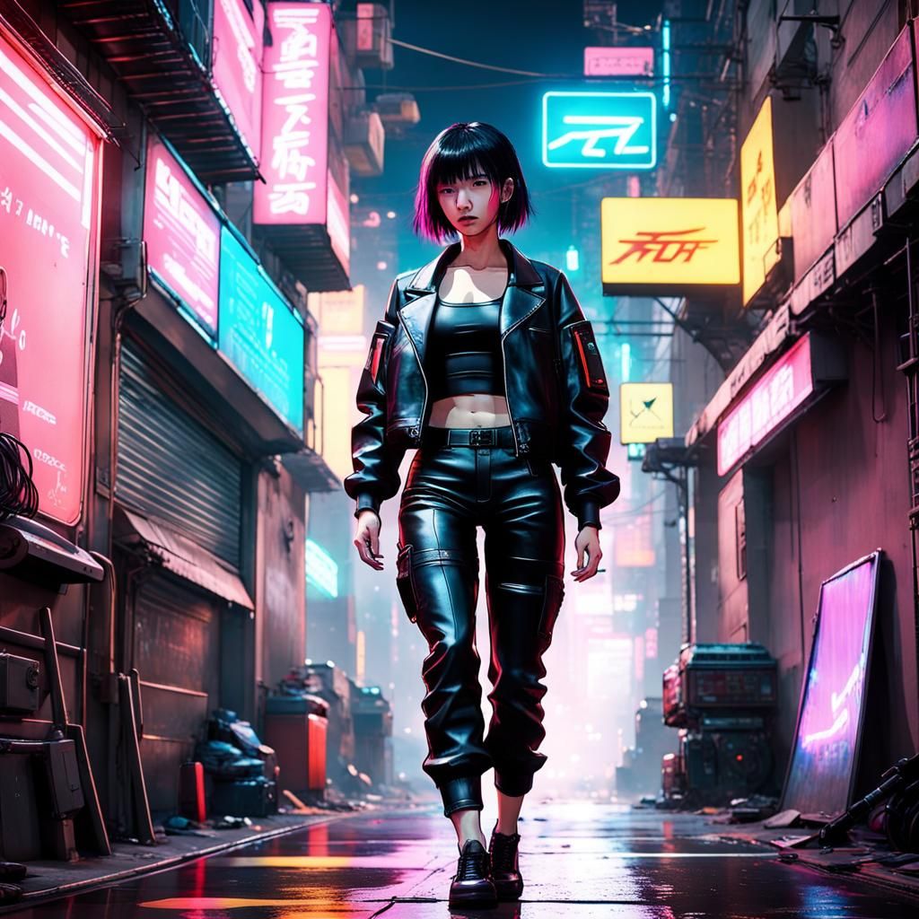 Cyberpunk Japanese Street Racing Car in Neon Alley