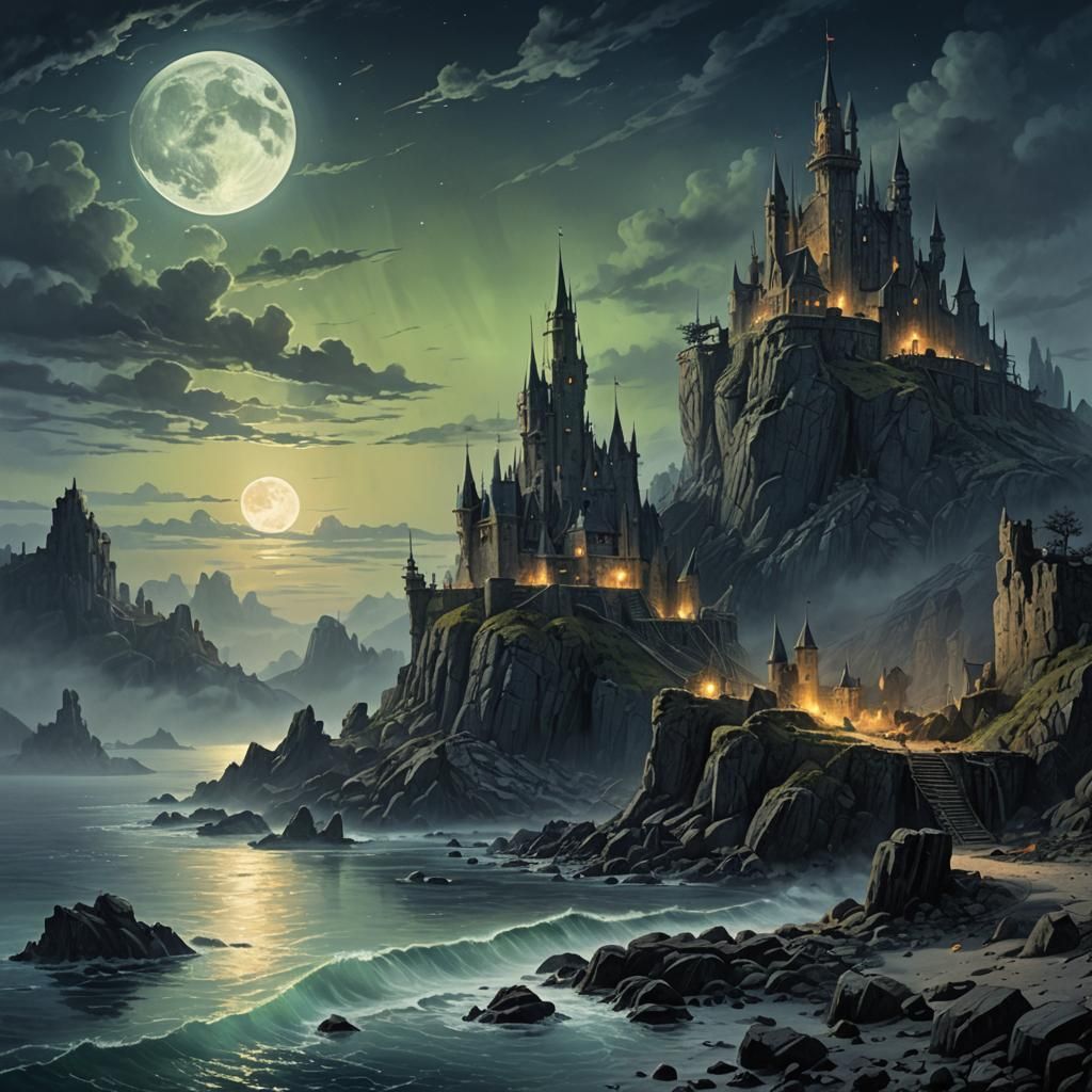 Moonlit Castle Ruins in Fantasy Concept Art