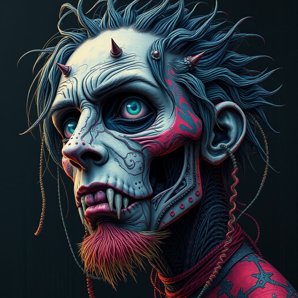 Weeping Punk Portrait in Psychedelic Style