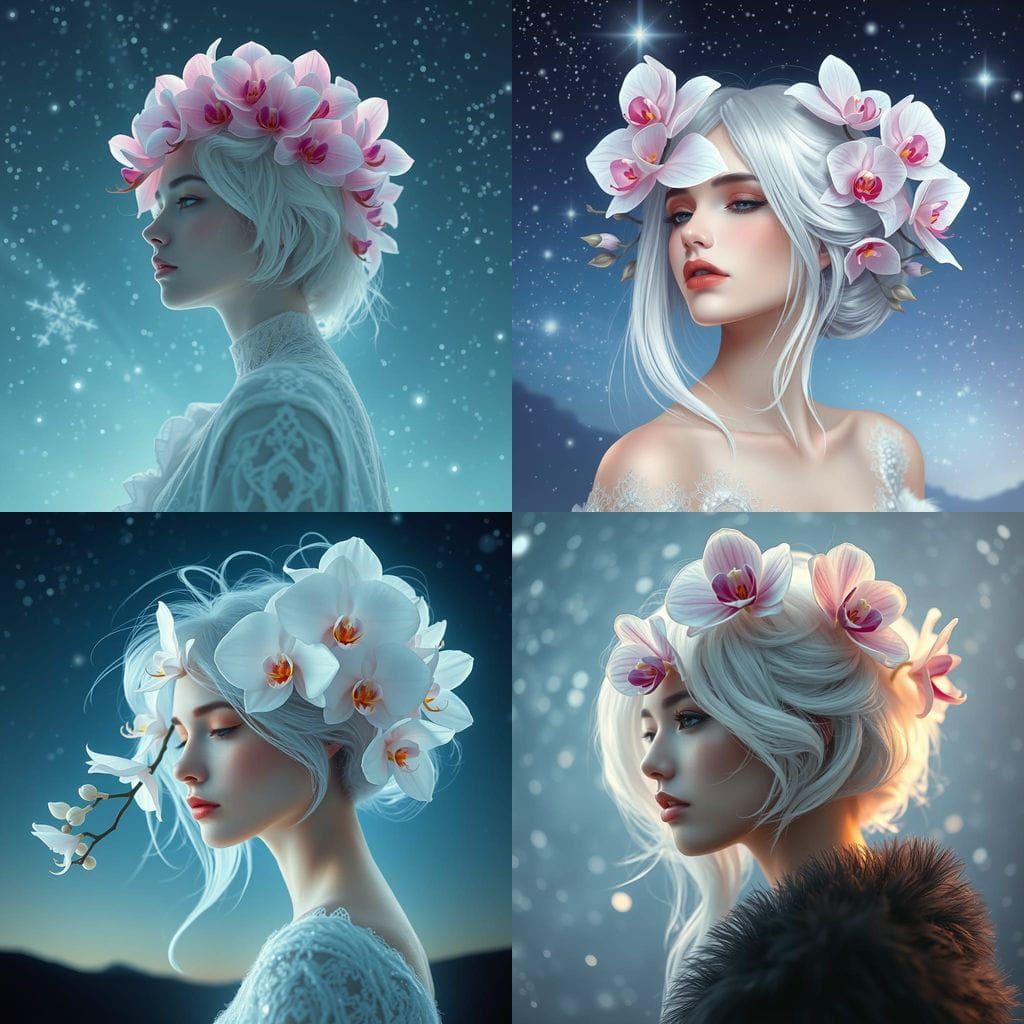 Dreamy Starry Sky Reflected in Orchid Hair