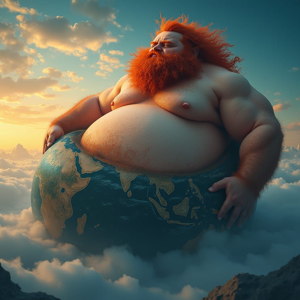 Colossal Ginger Man Envelops Earth: Fantasy Concept Art