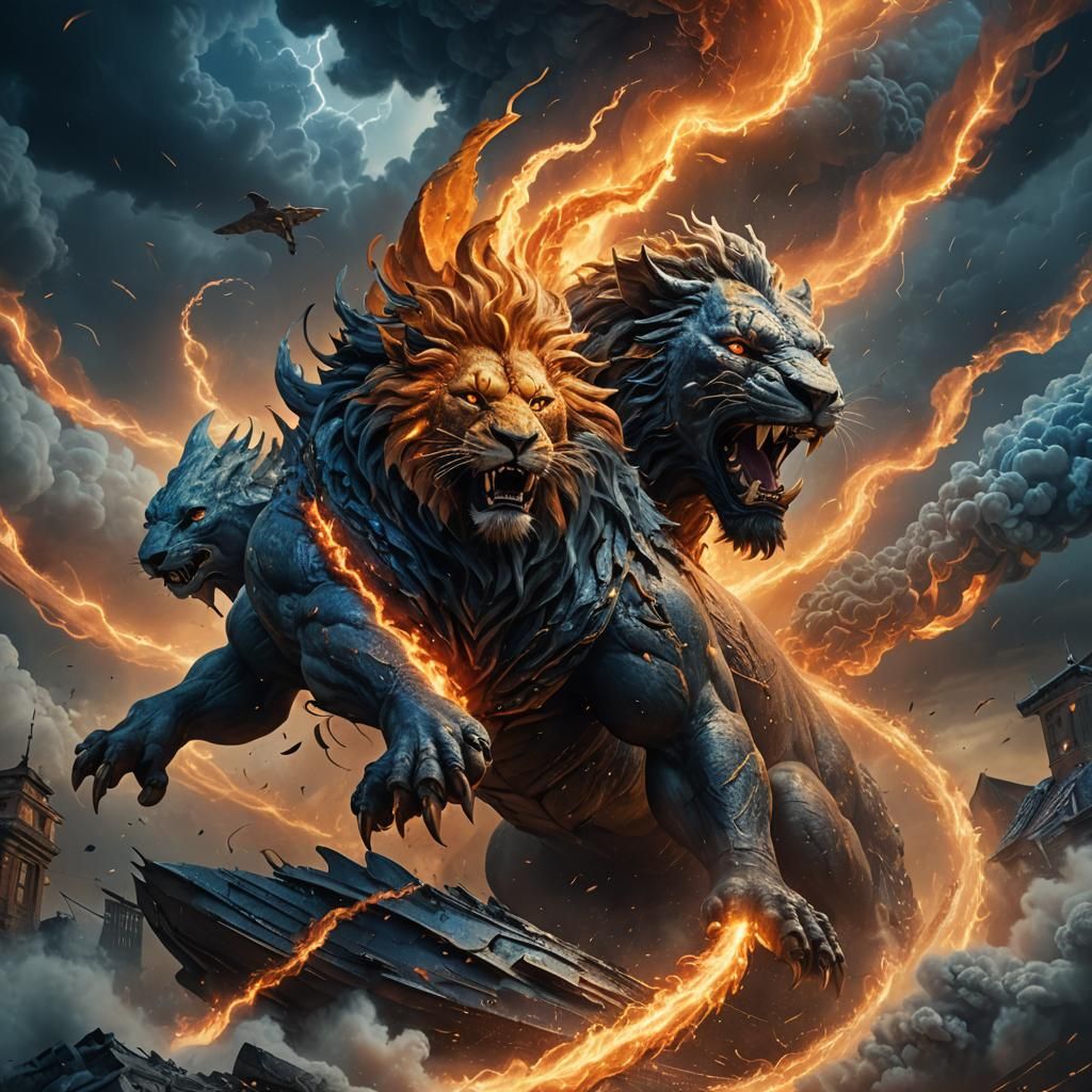 Lion Shark Tornado Rider: Cinematic Fantasy Concept Art