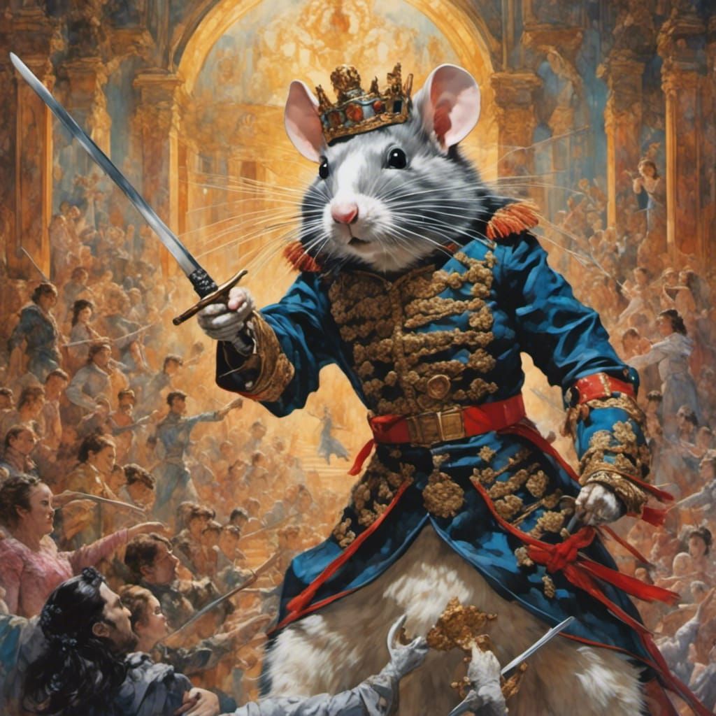 Rat King Sword Fight: Hyperrealistic Splash Art