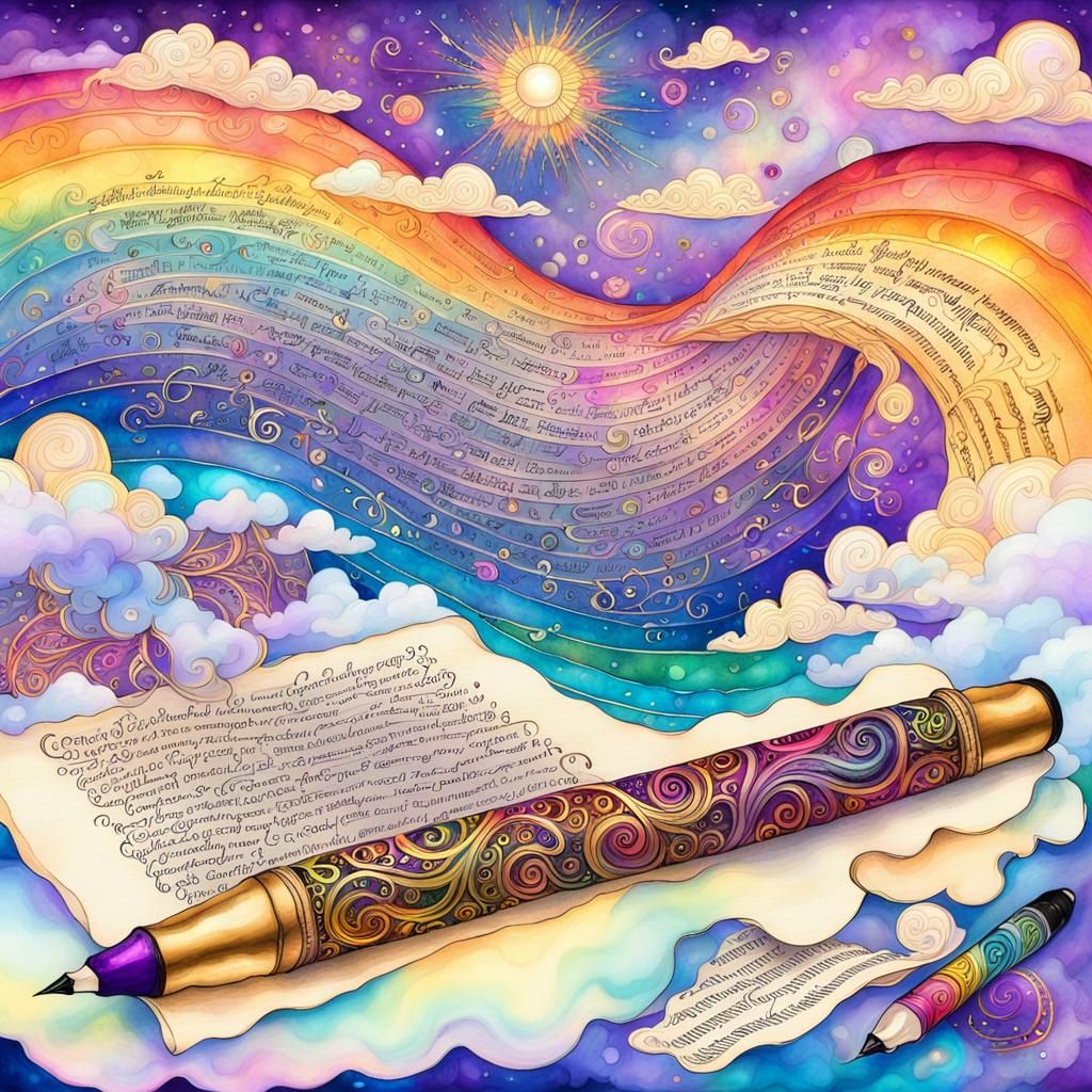 Rainbow Lit Poetry Scroll with Pearl Pen