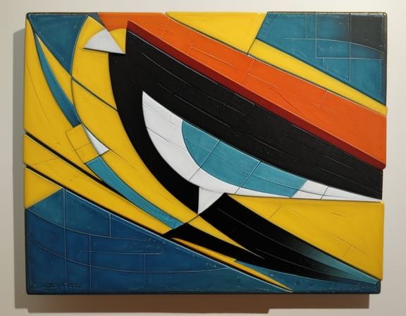 Abstract Cubist Bird in Encaustic Style