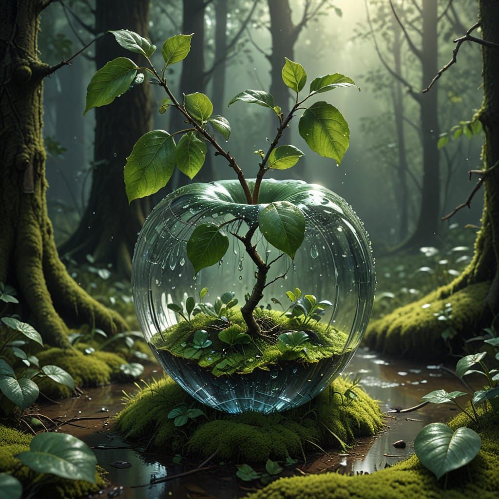 Ethereal Glass Apple in an Idyllic Forest