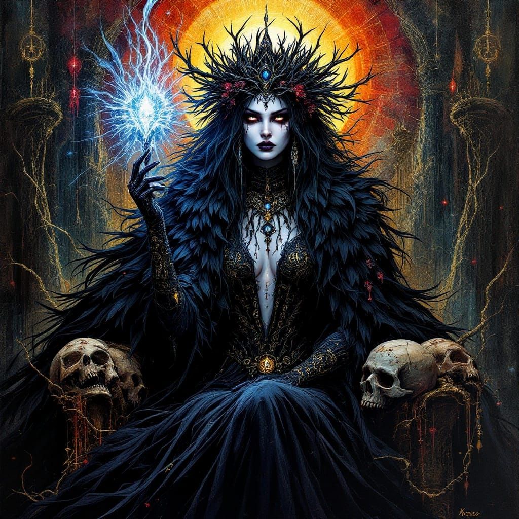 Regal Queen of Darkness in Encaustic Style