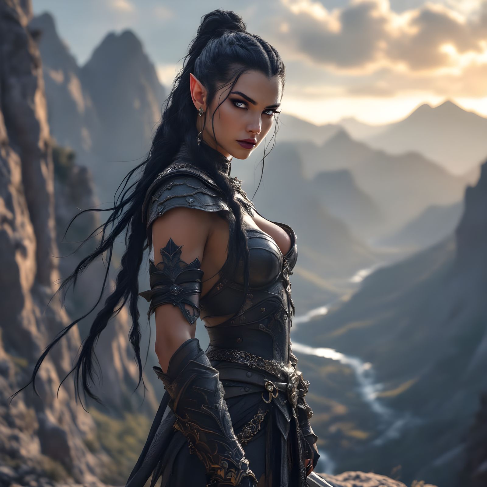 Elven Warrior Woman Defending Homeland in Dramatic Style