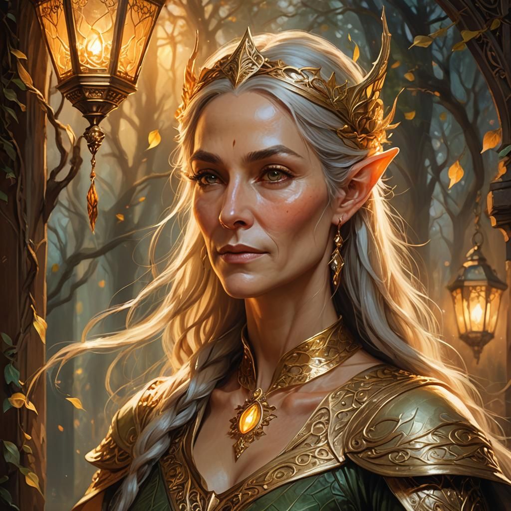 Elegant Elven Woman Portrait in Oil Painting Style