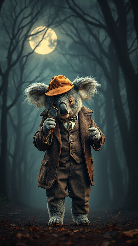 Koala as Sherlock Holmes in Misty Forest