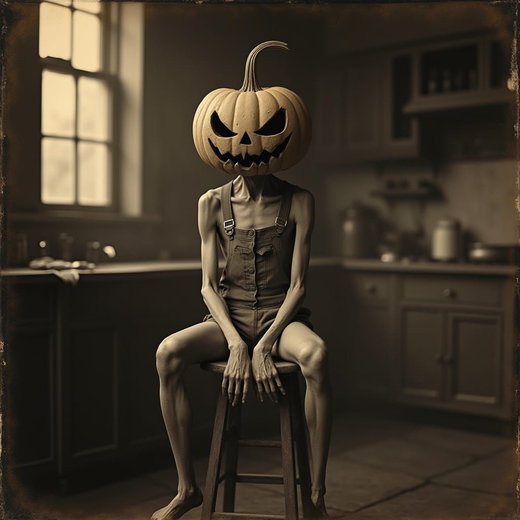 Victorian-Era Tintype of a Malevolent Pumpkin-Humanoid