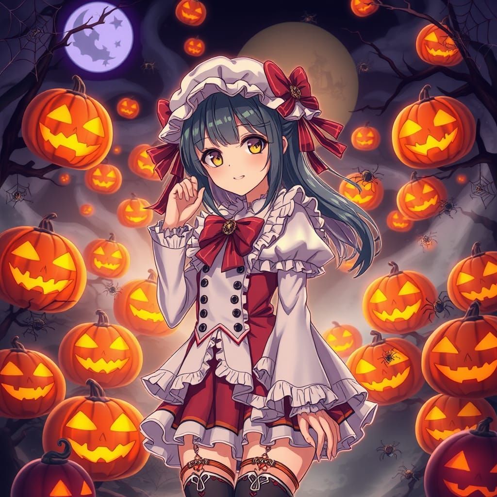 Anime Character in Halloween Setting, Studio Trigger Style