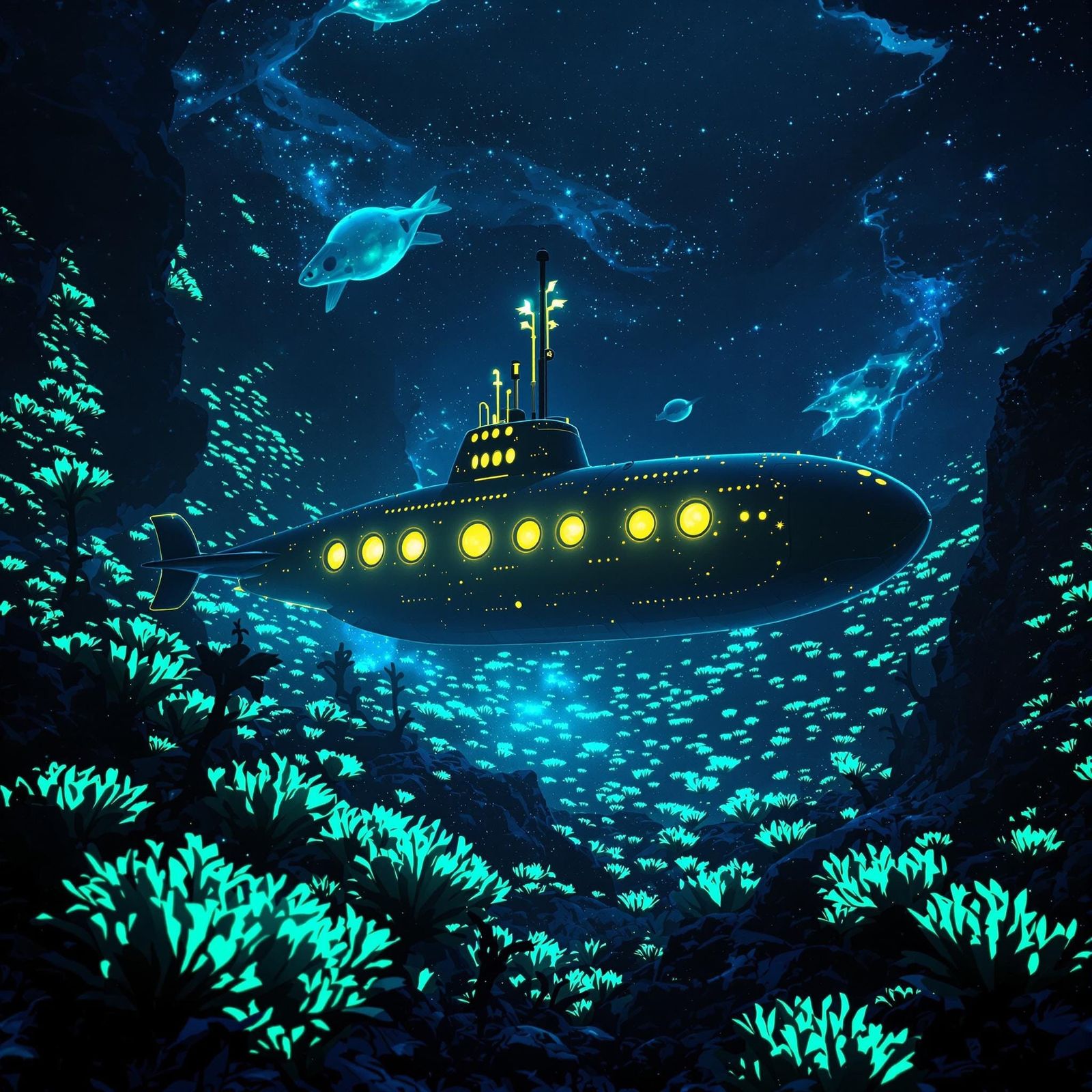 Vibrant Submarine in Galaxy Sea