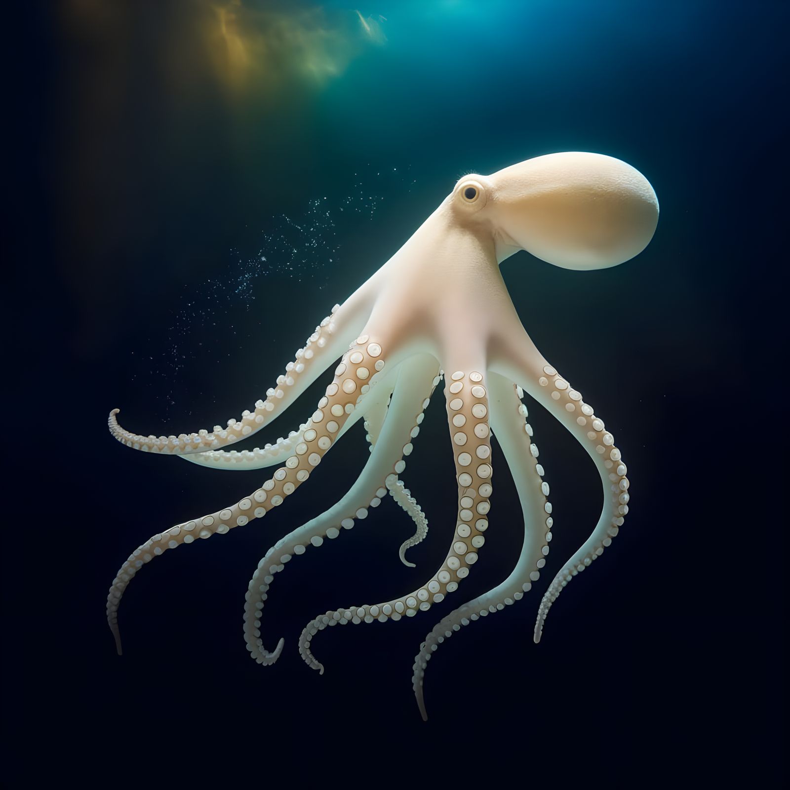 Glowing Octopus in Deep Sea Underwater Scene
