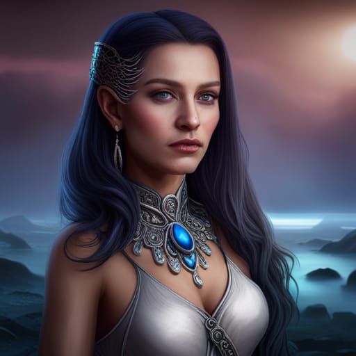 Fantasy Woman with Silver Jewelry in Detailed Matte Painting
