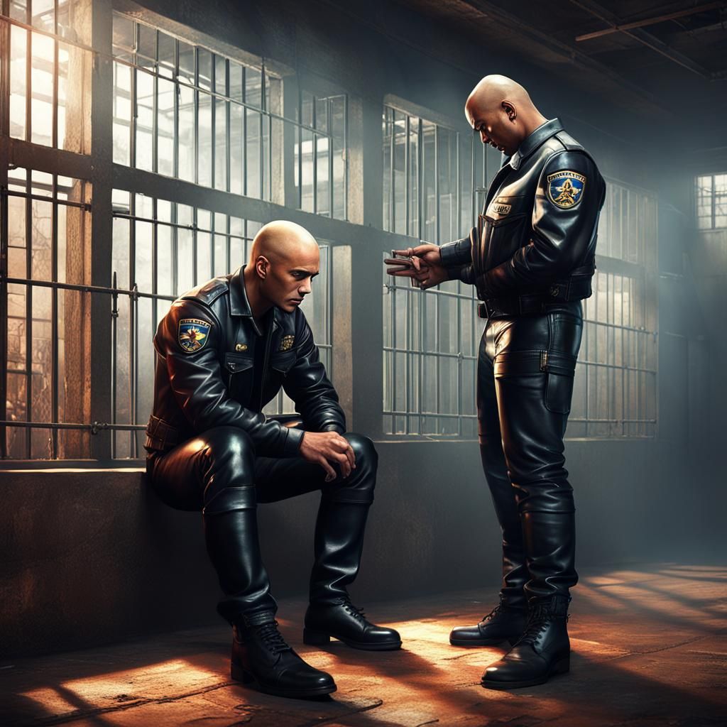 Prisoner Gazing at Officer: Detailed Matte Painting