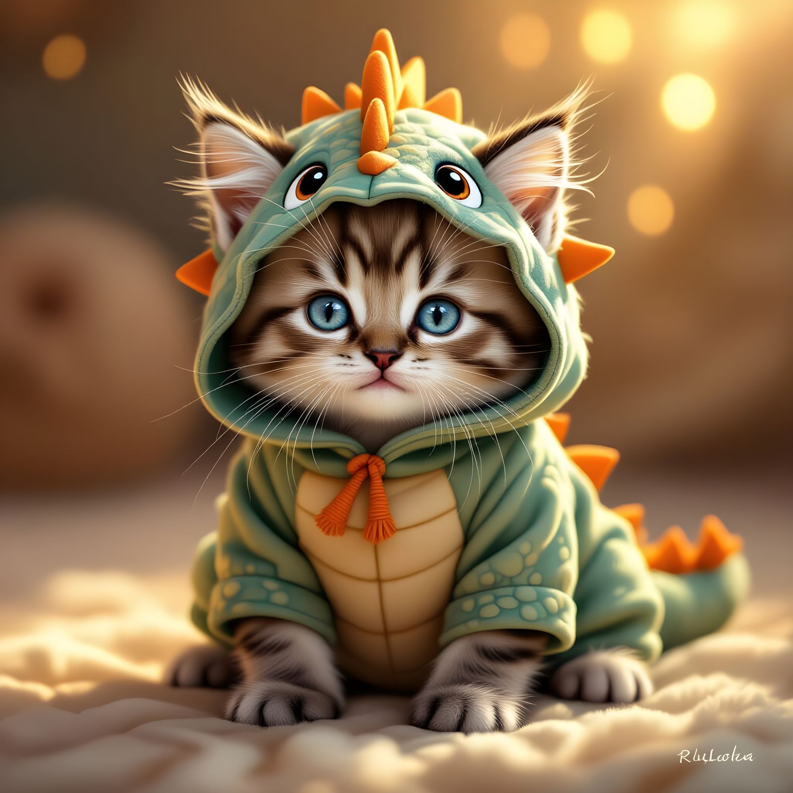 Cute Siamese Kitten in Dragon Costume