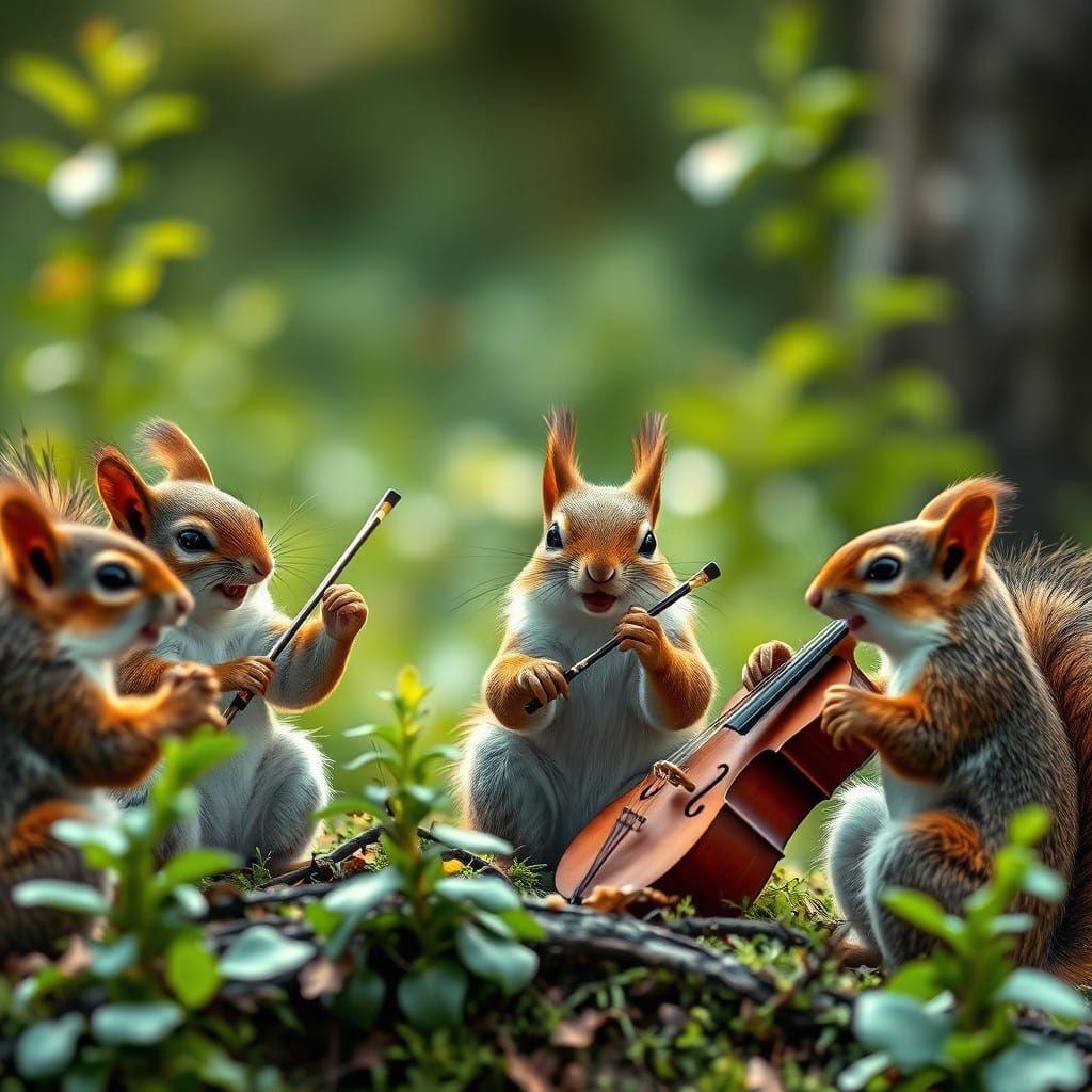 Cute Squirrels in Harmony with Nature Perform Earth Concert