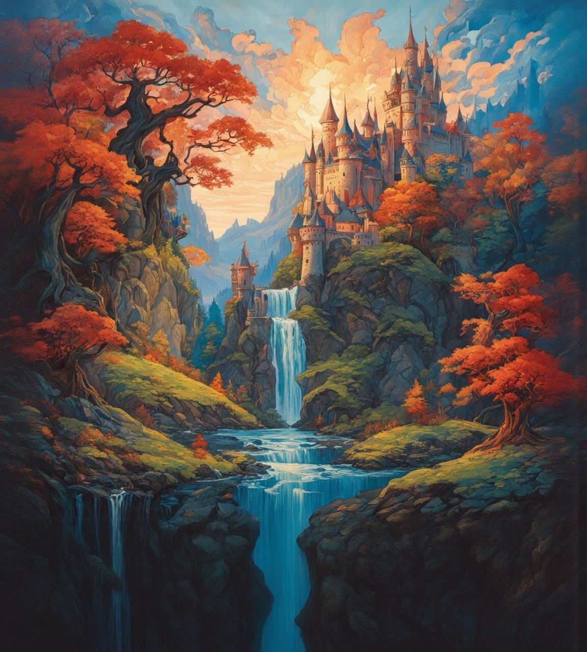 Magical Kingdom Castle in Gouache Painting Style