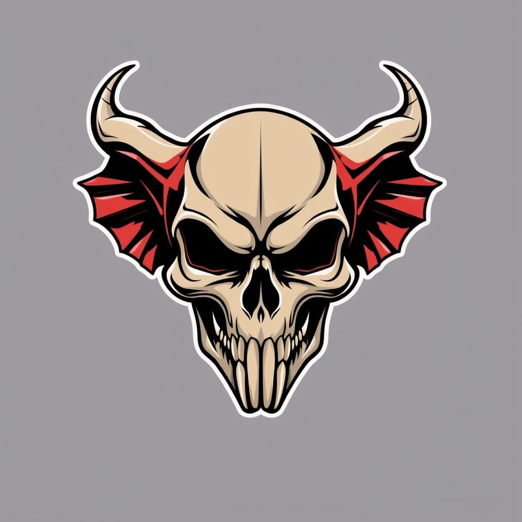 Stylized Skull Logo with Horn-Like Wings