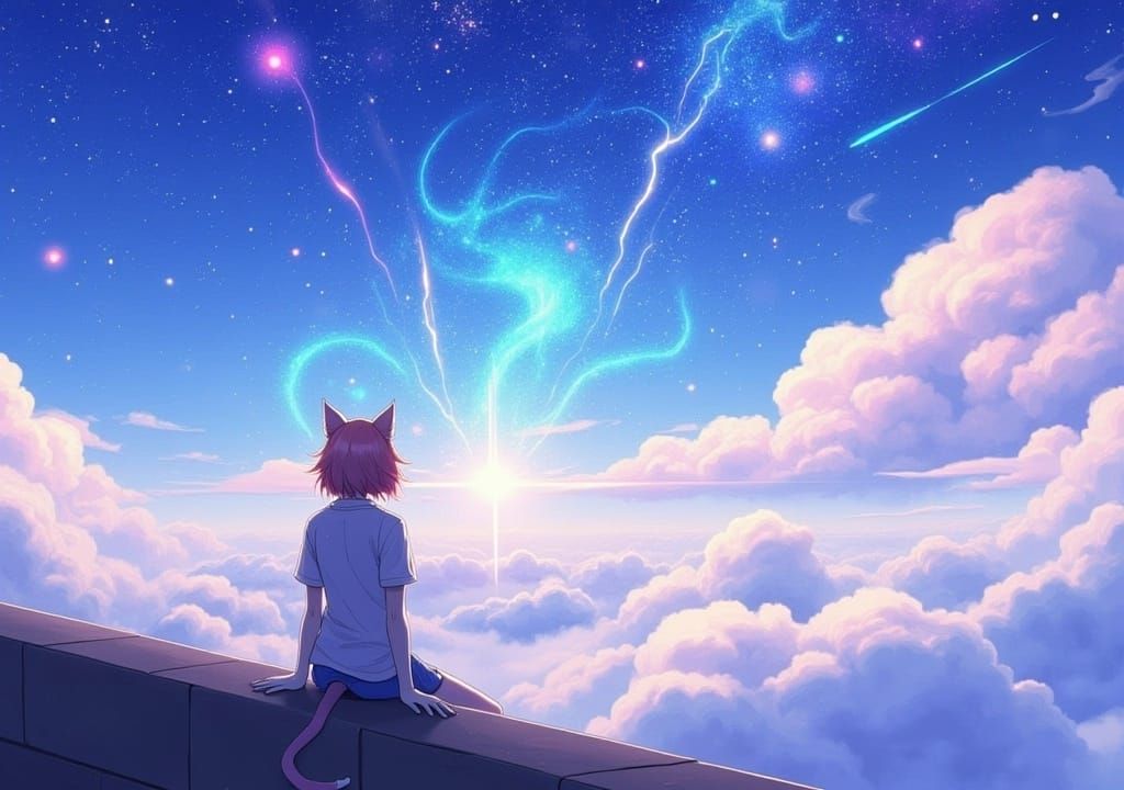 Anime Catgirl in Ethereal Cosmic Realm