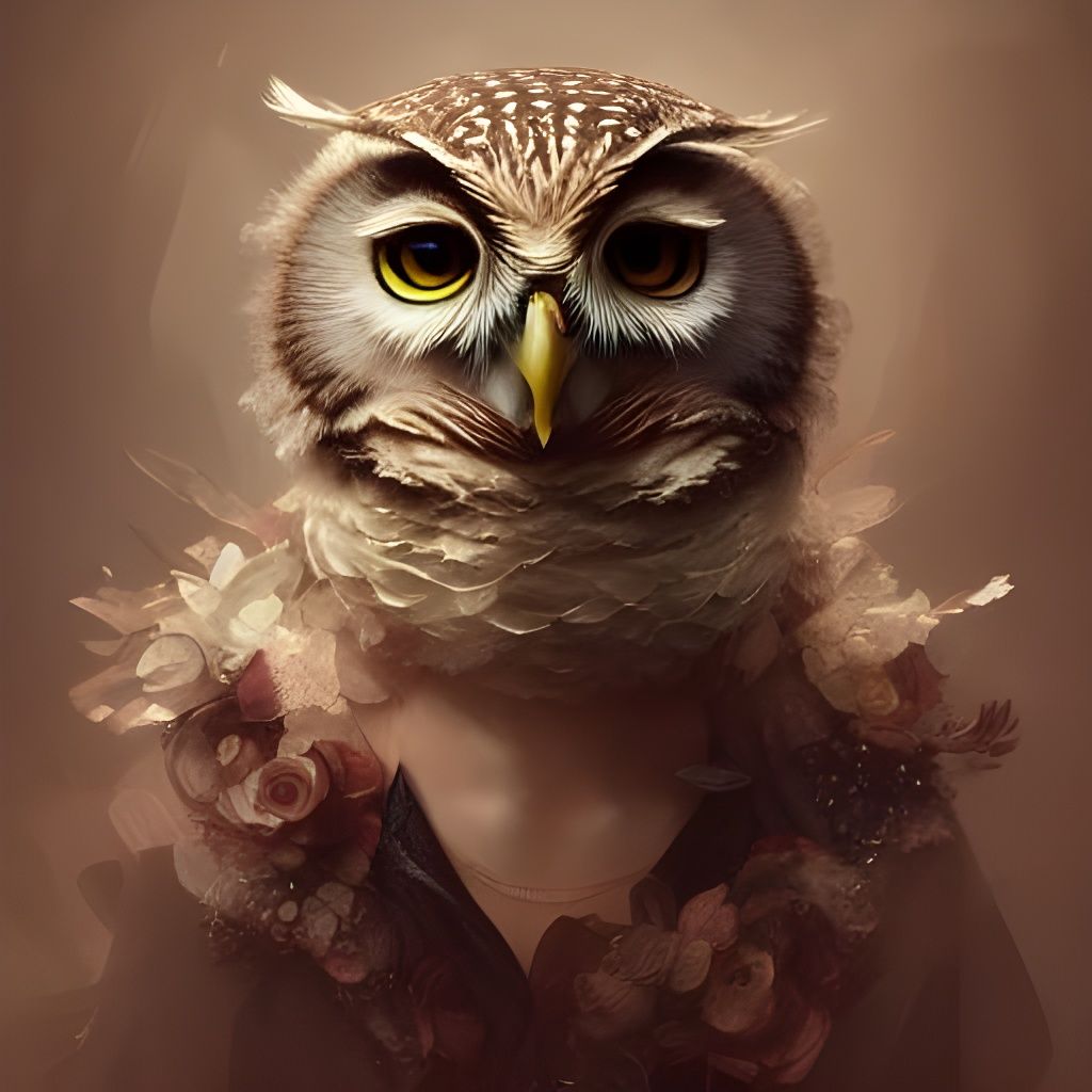Anthropomorphic Owl Woman Portrait in Hyperdetail
