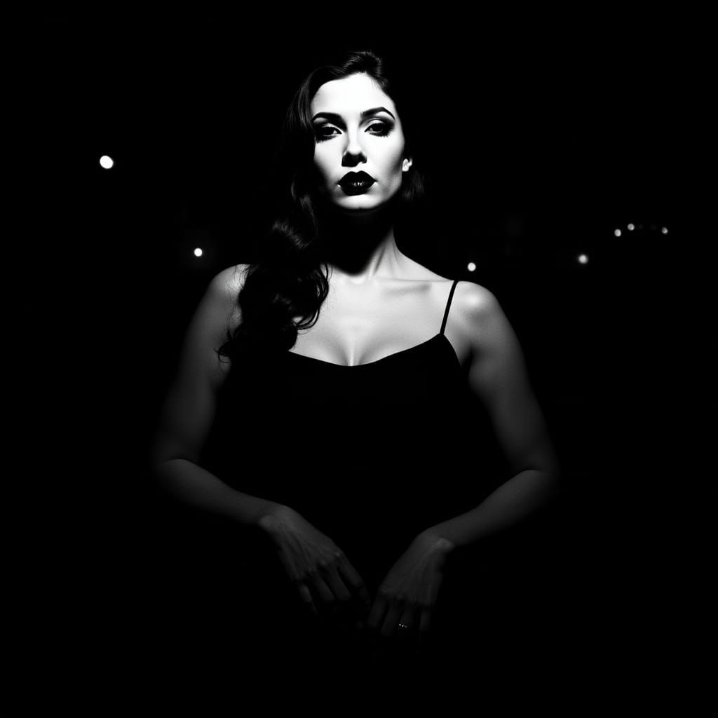 Elegant Woman in Jazz Club, Film Noir Style