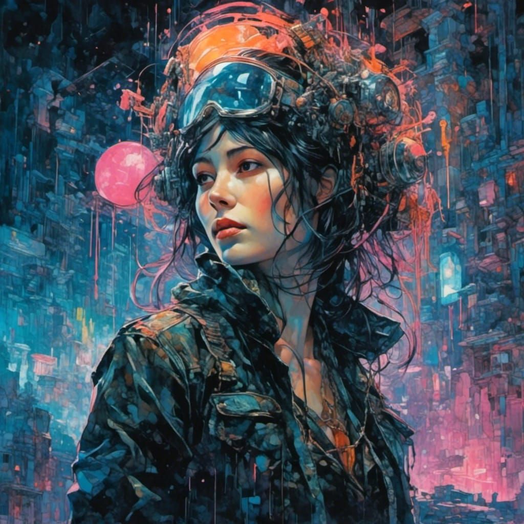 Neon Cyberpunk Club in Watercolor Style