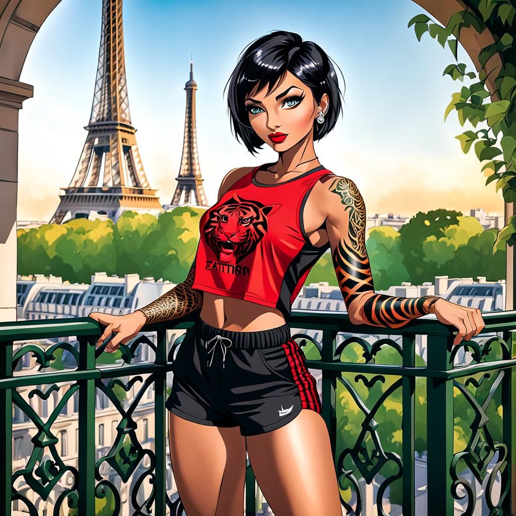 Eiffel Tower Anime: Woman with Tiger Tattoo