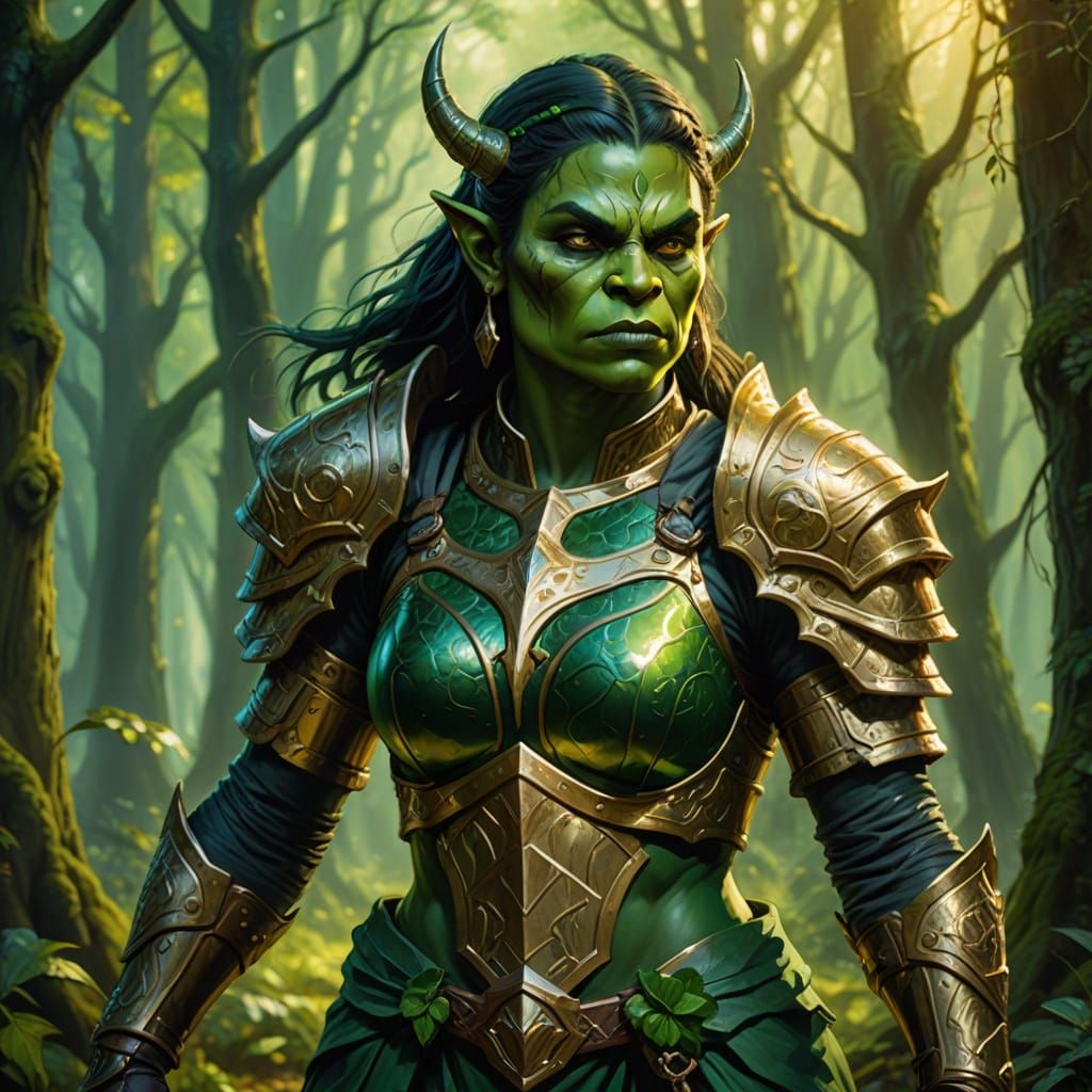 Enchanting Green Orc Goddess Emerges from the Mystical Fores...