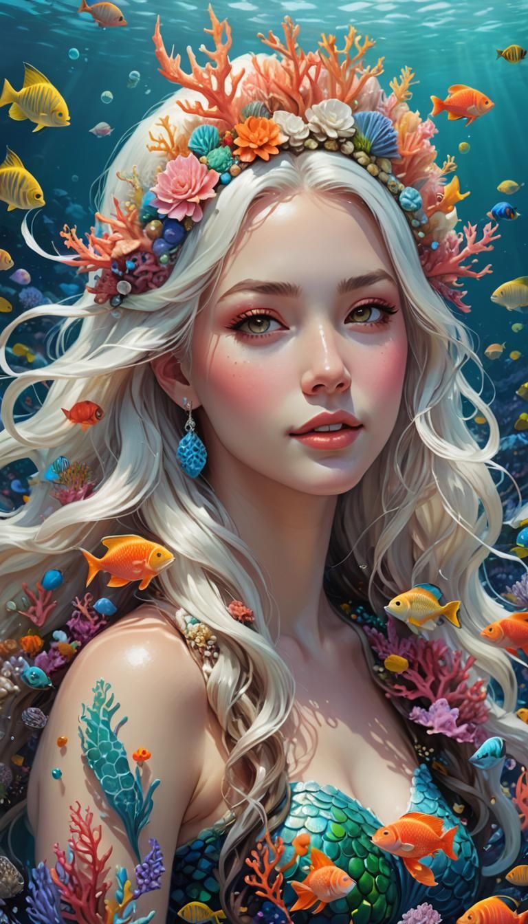 Beautiful Mermaid in Underwater Fantasy Landscape