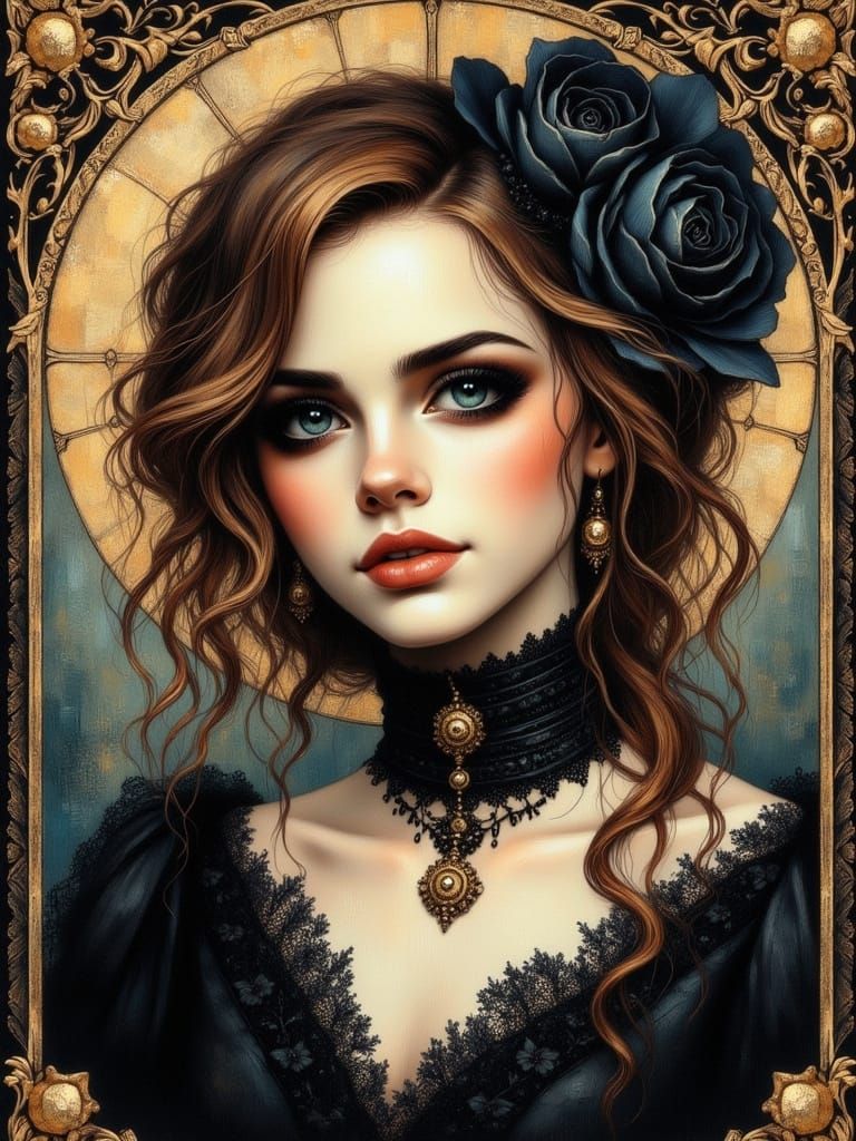Romantic Goth Portrait of Emma Watson in Tarot Style