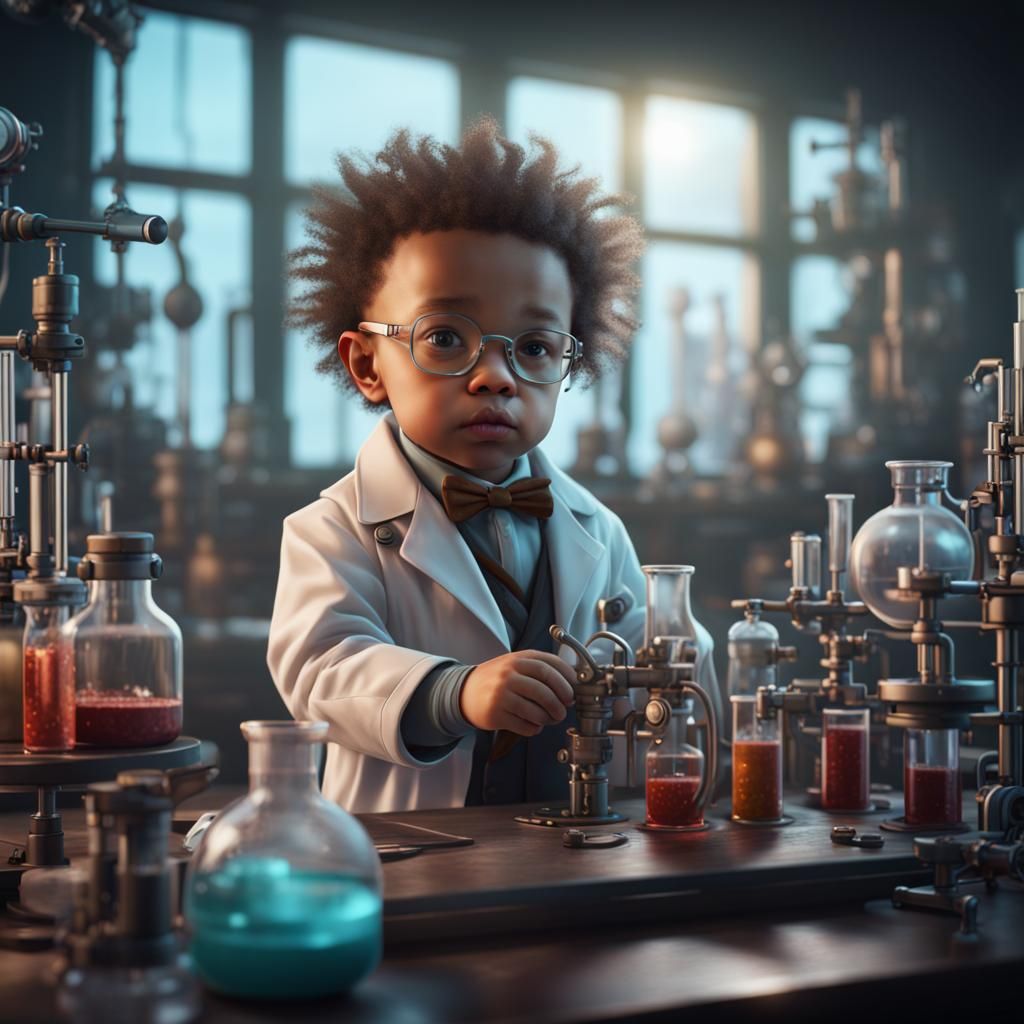 Baby Scientist in Lab, Detailed Matte Painting