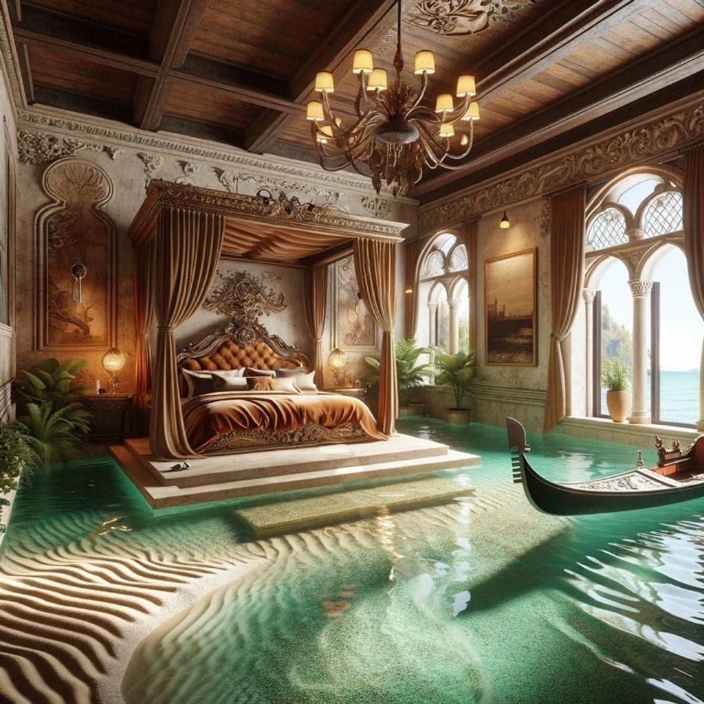 Opulent Venetian Bedroom with Indoor Canal
