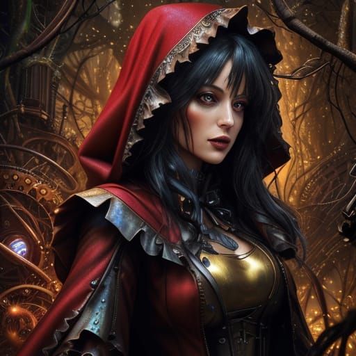 Steampunk Little Red Riding Hood in Art Nouveau Splendor