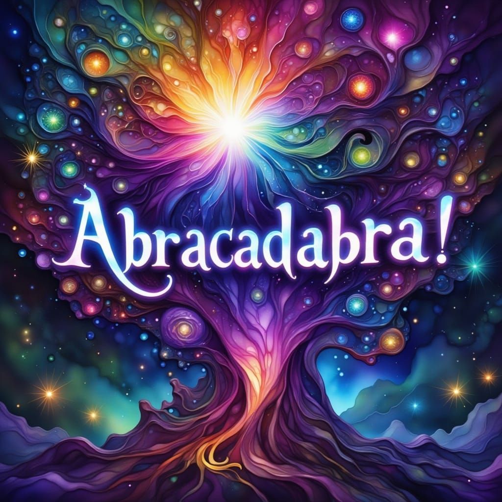 Magical Rainbow Vortex With 'Abracadabra!' Text