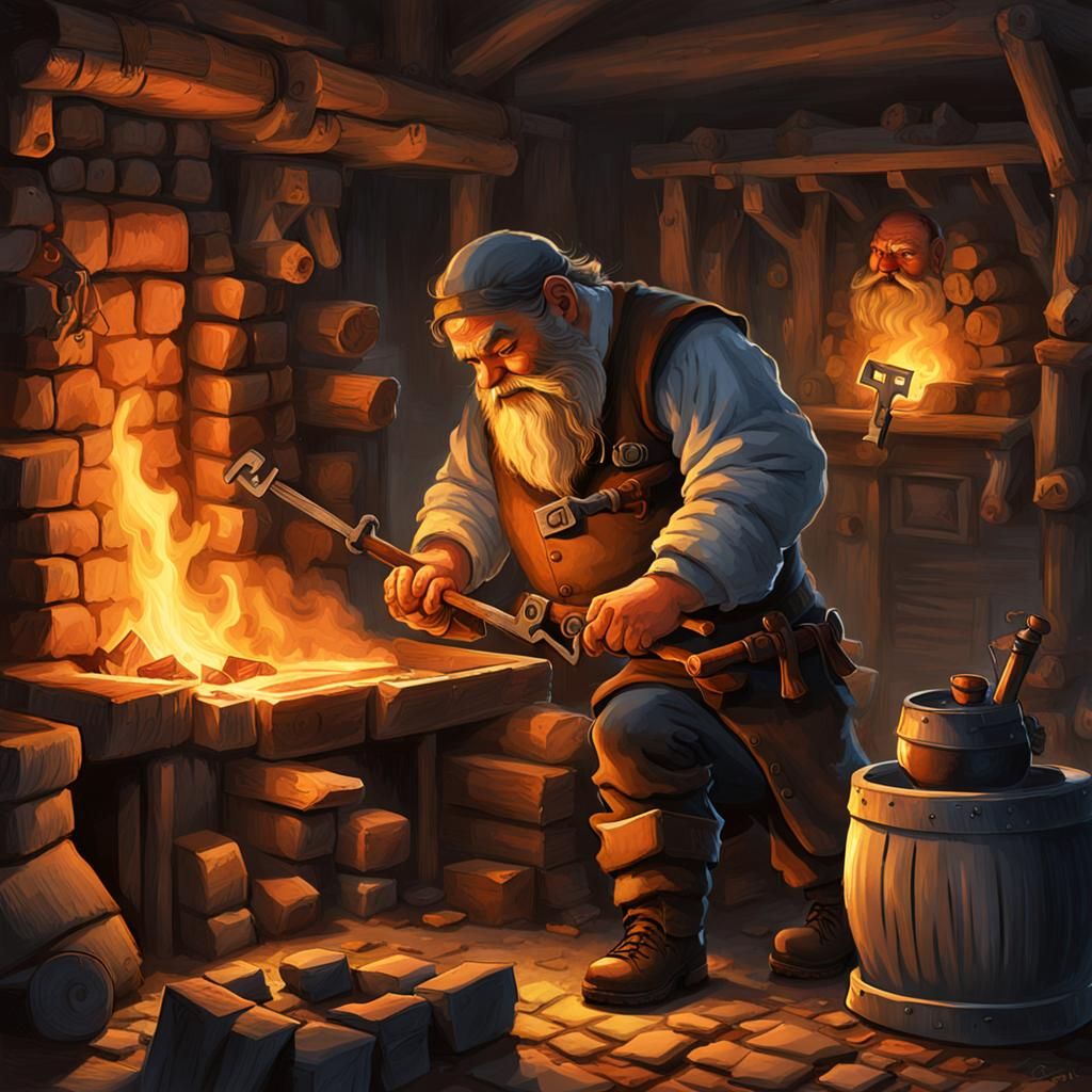 Dwarf Blacksmith Forging a Key at the Forge