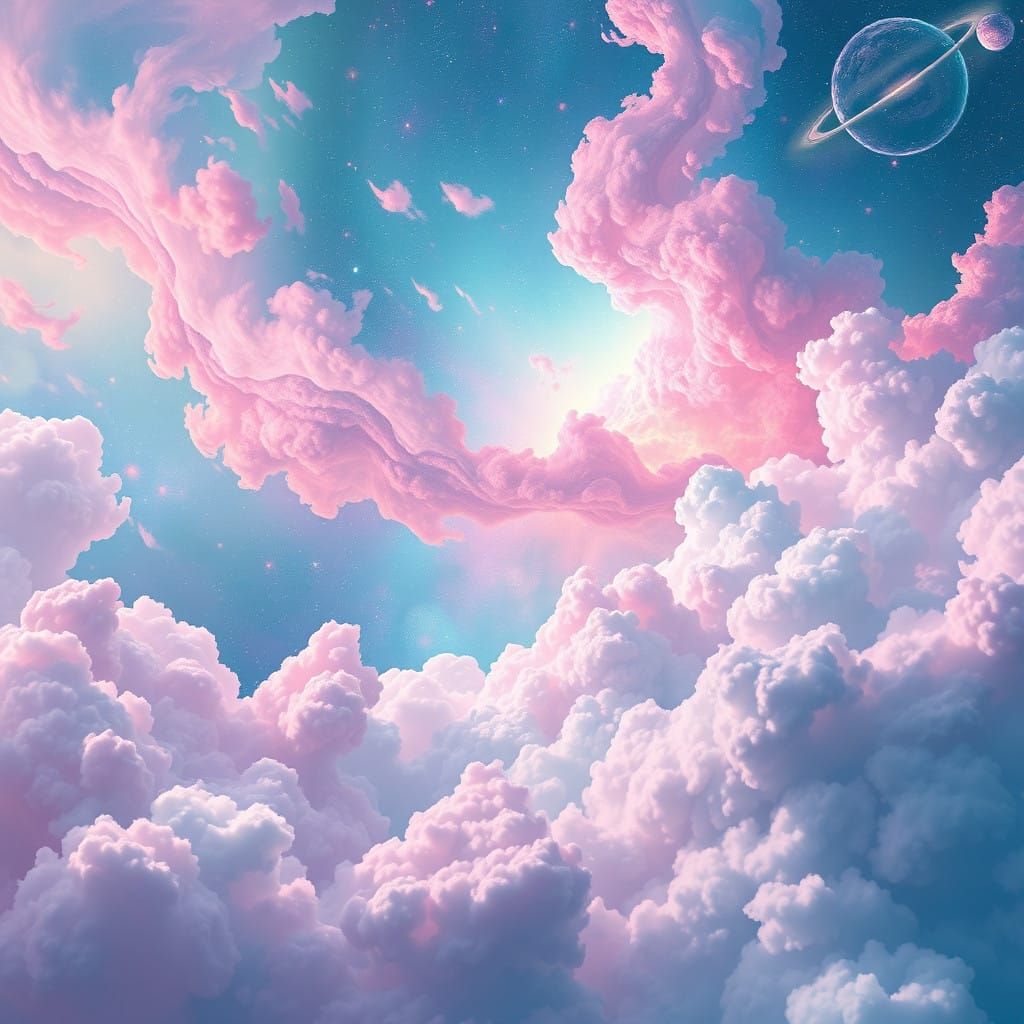 Surreal Cosmic Dreamscape in Pastel Hues