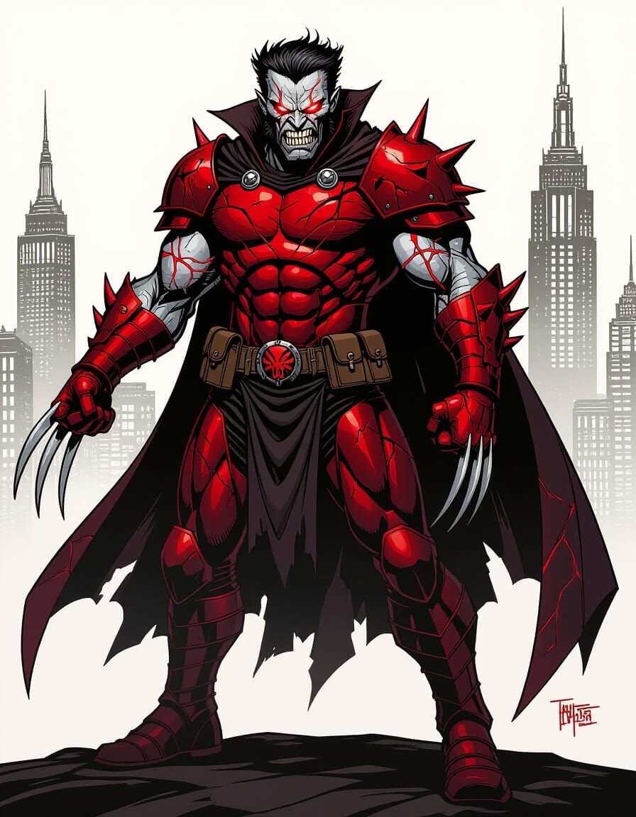Bloodfang Anti-Hero in Blood-Red Bio-Armor Comic Art