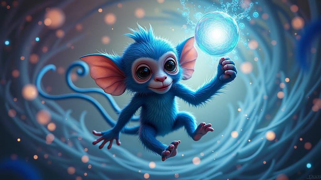 Ethereal Monkey Jester in Vibrant, Dreamlike Scene