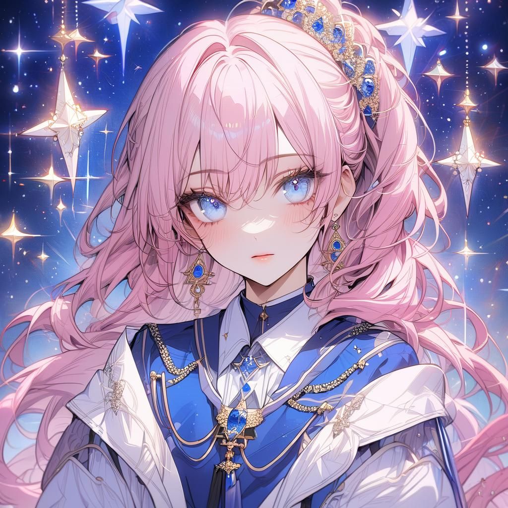 Anime Girl with Pink Hair and Blue Eyes