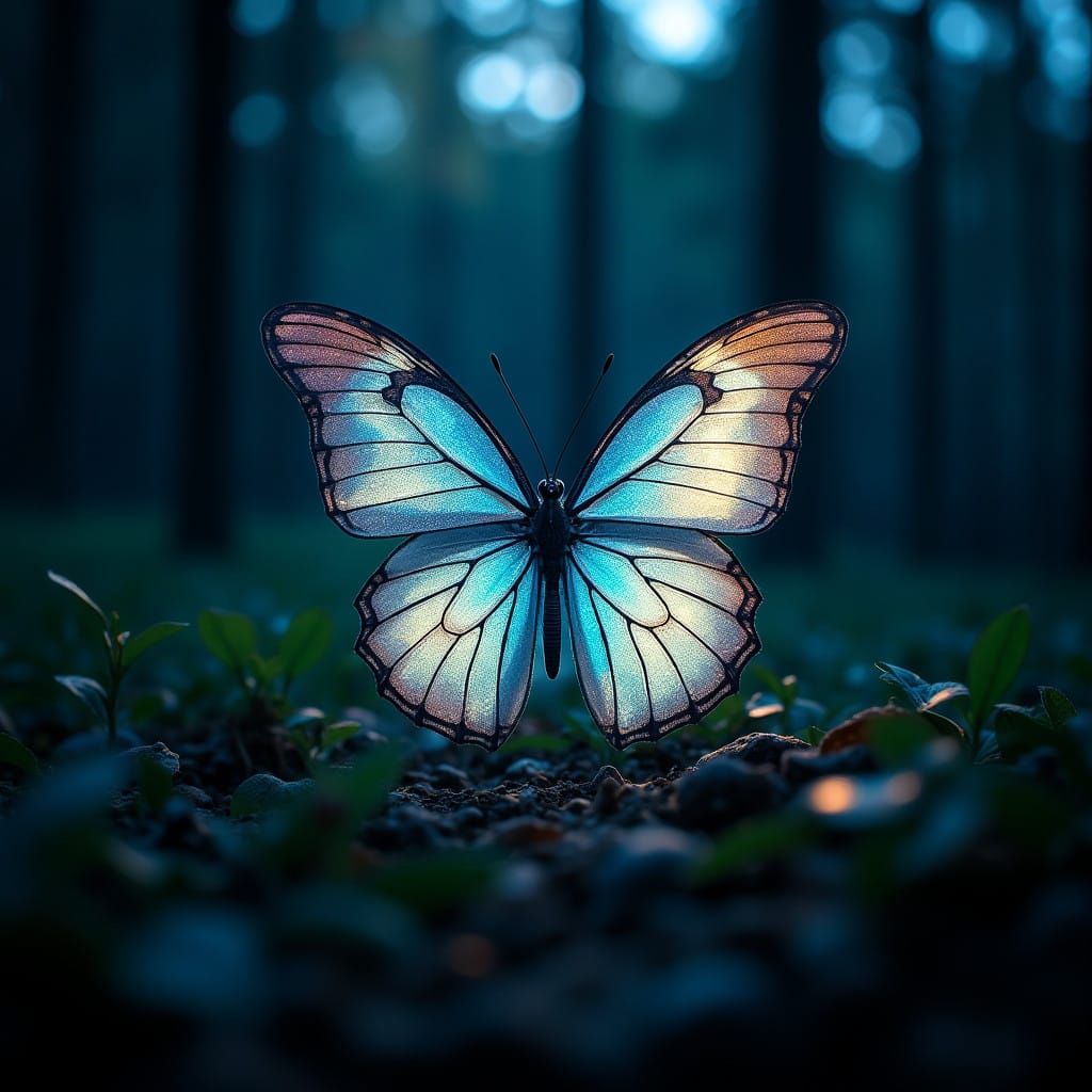 Ethereal Butterfly Illuminates the Forest Night