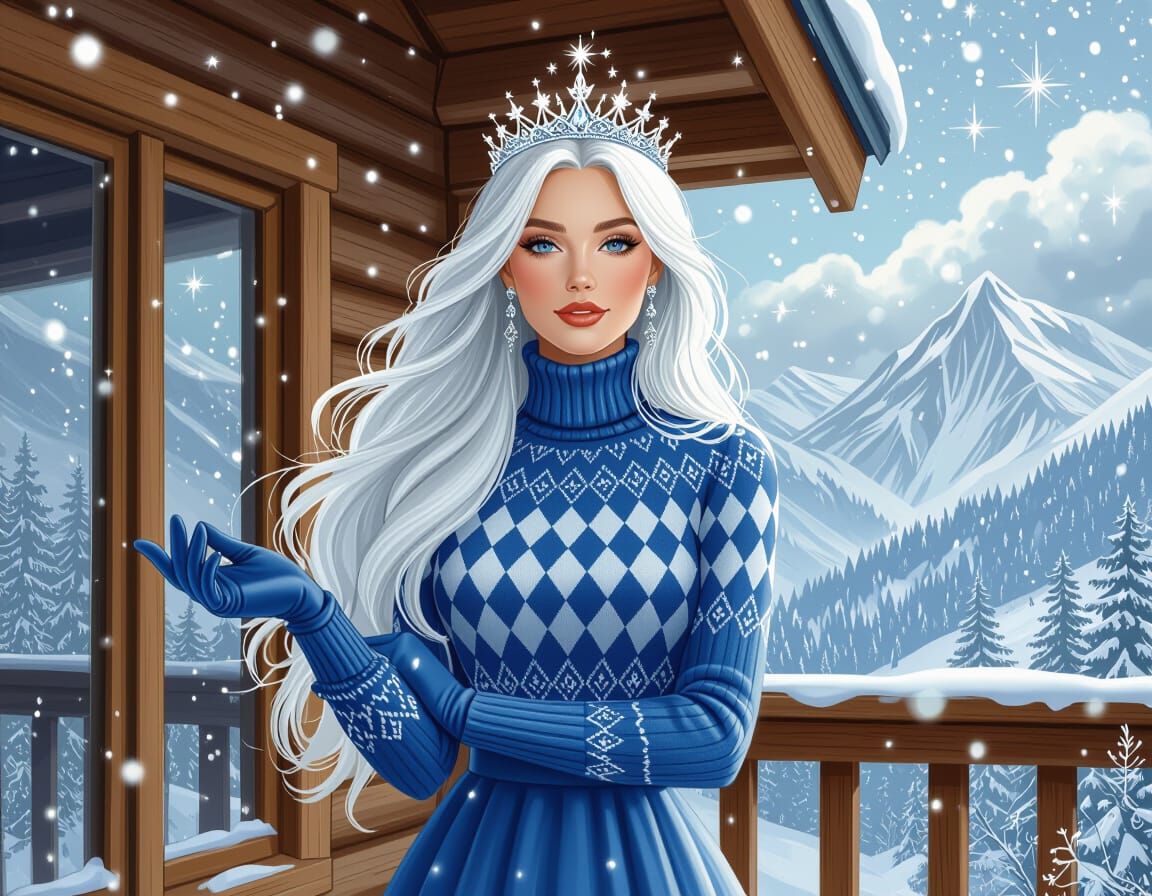 Mystical Woman in Snow Crystals, Ethereal Glow
