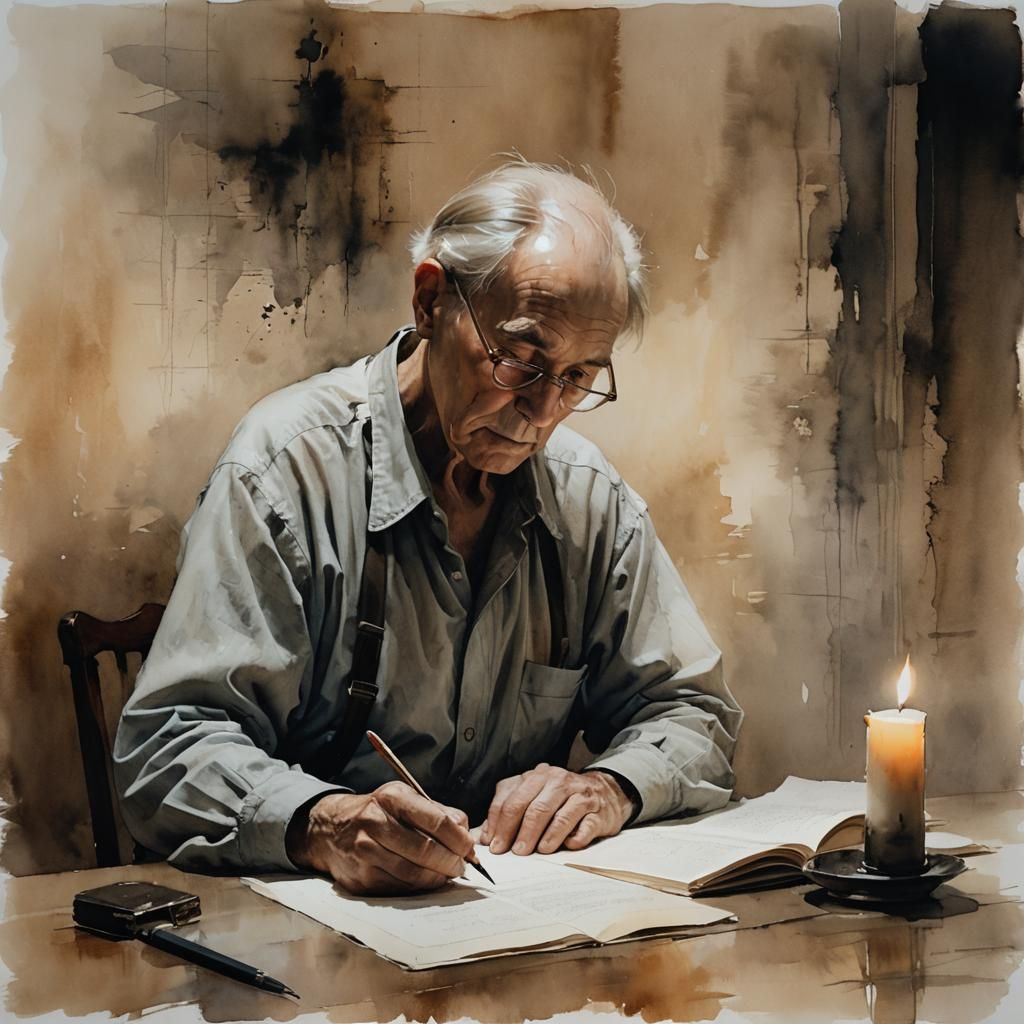 Candlelit Poet: Ink Wash Masterpiece