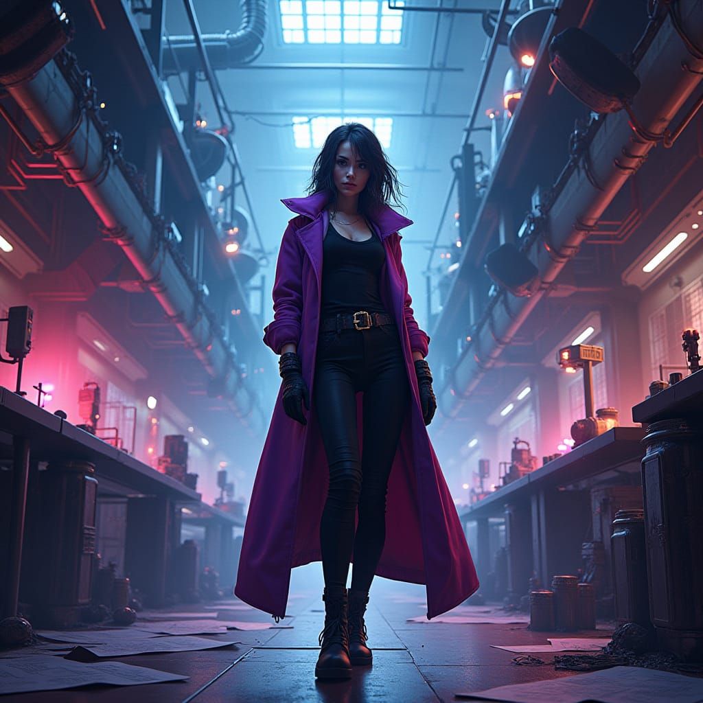 Triumphant Inventor in High-Tech Cyberpunk Laboratory