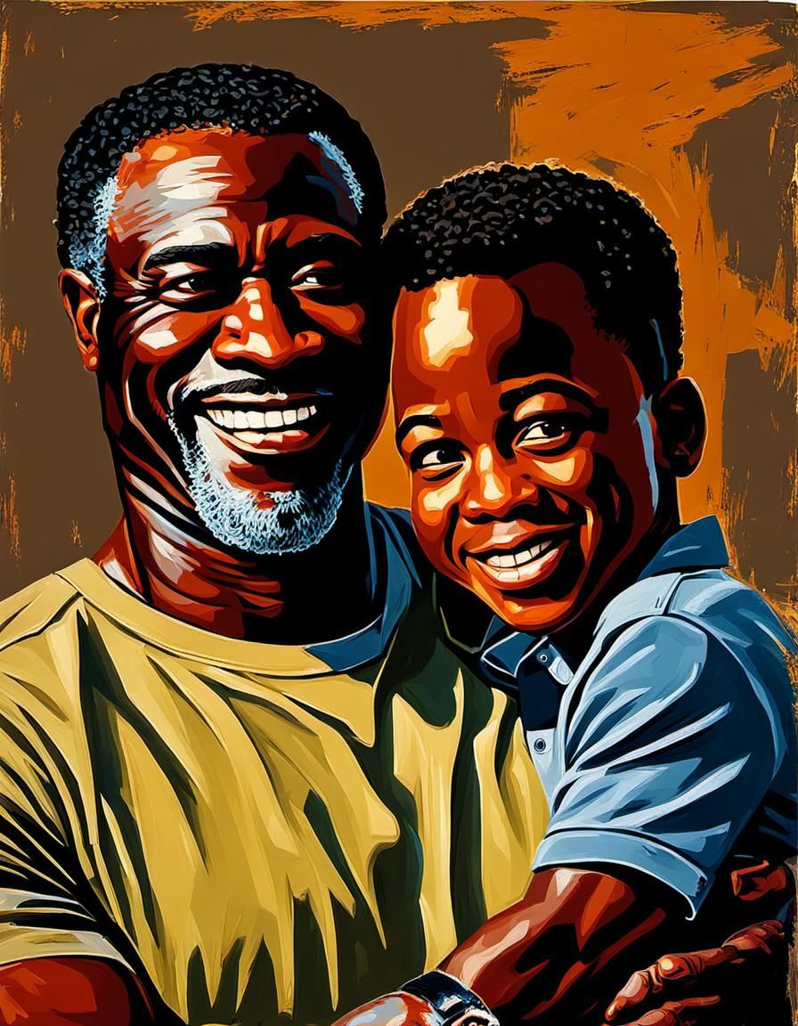 Smiling Father and Son in Impasto Style