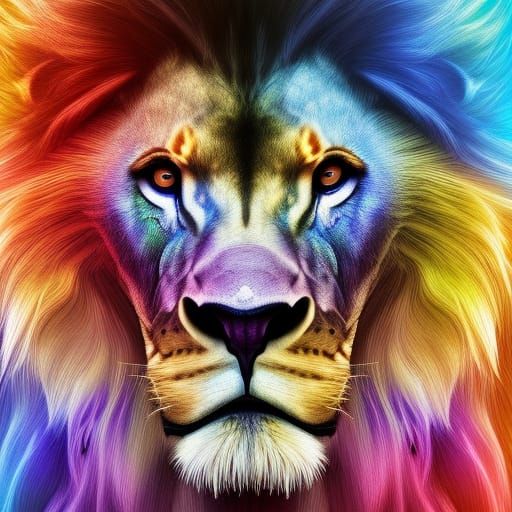 Rainbow Lion Face: Detailed Fantasy Concept Art