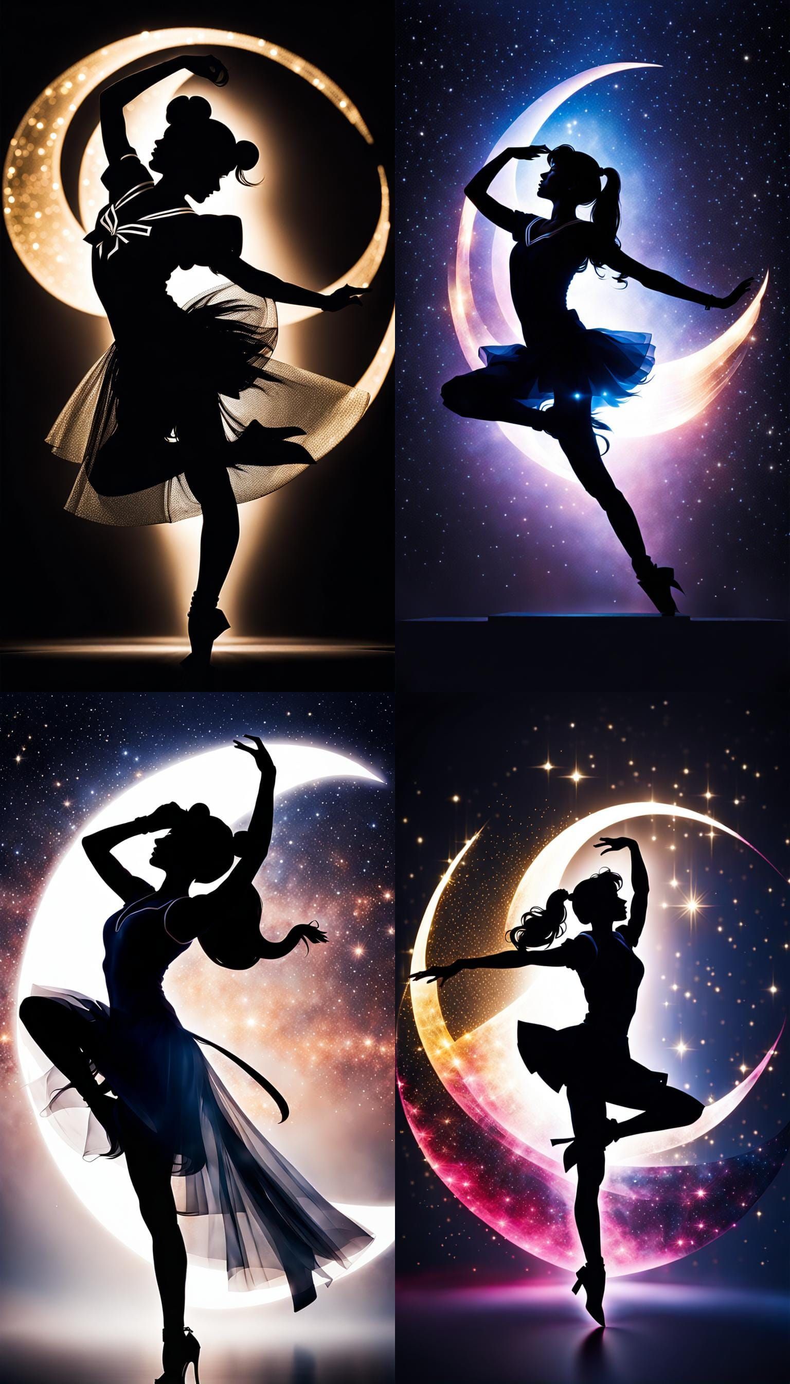 Sailor Moon Silhouette with Crescent Moon, Digital Art