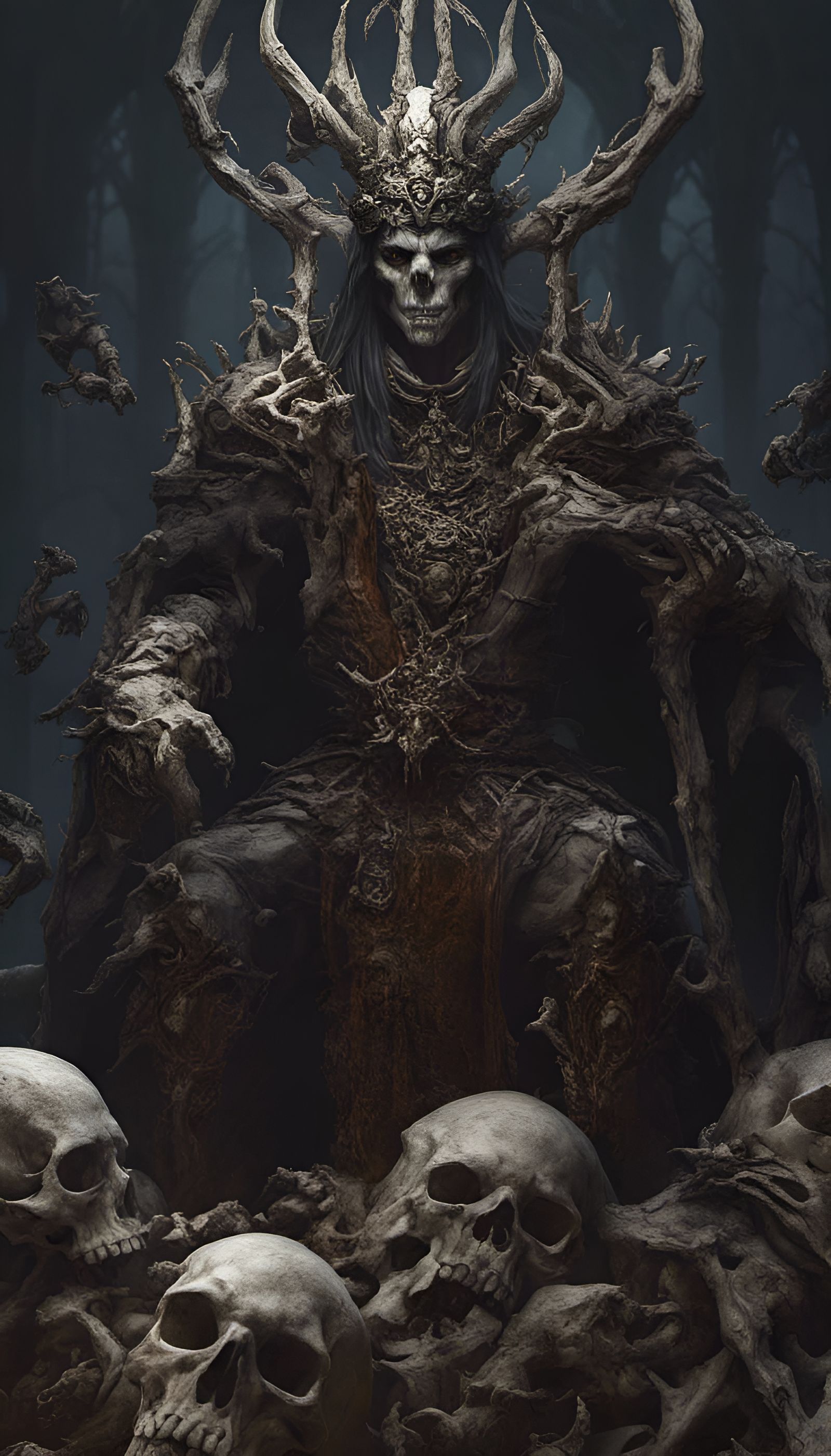 Hyperdetailed Warlock King on Bone Throne